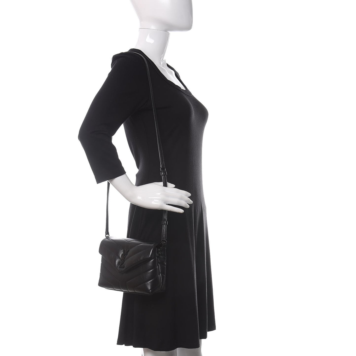 Calfskin Y Quilted Monogram Toy Loulou Crossbody Bag Black