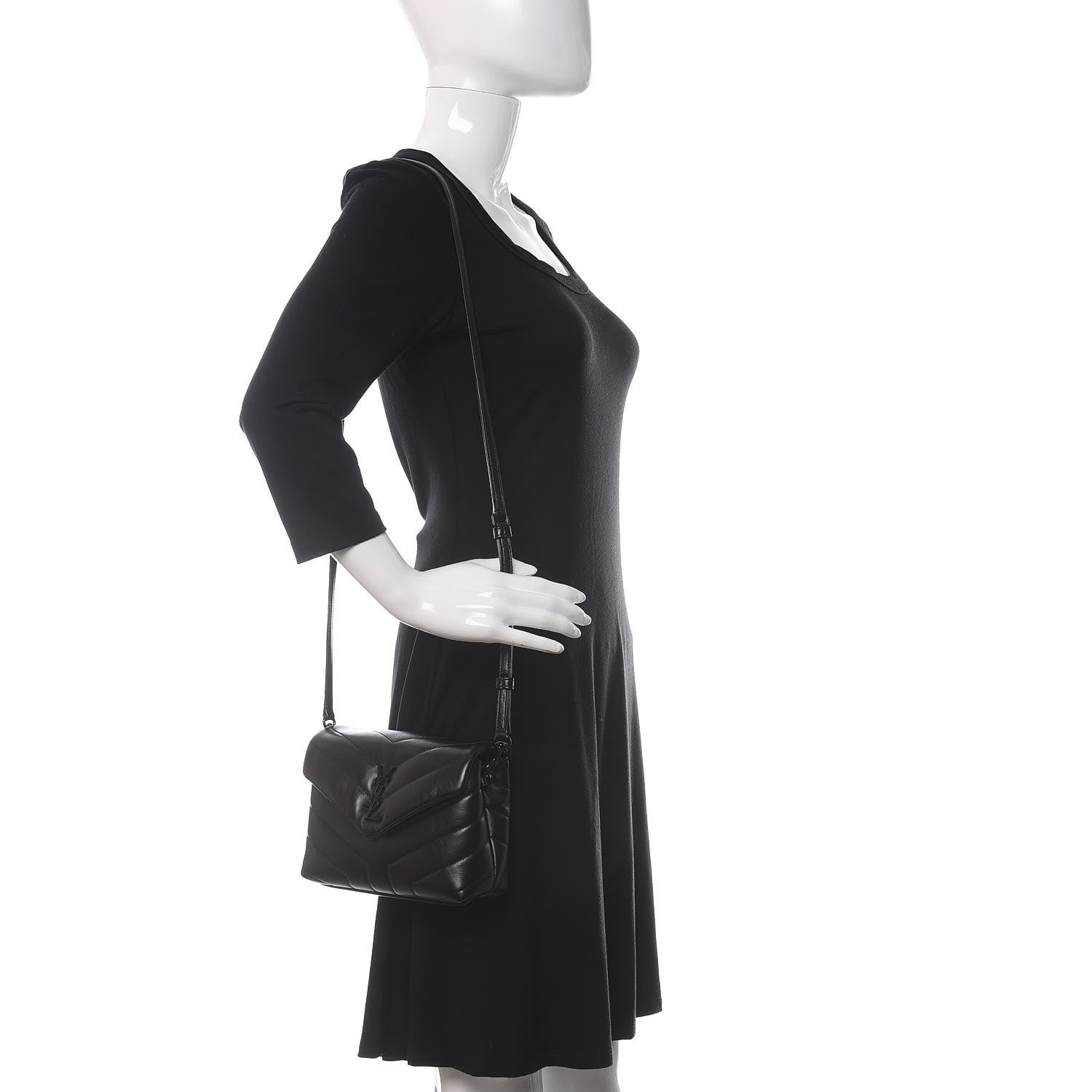 Saint Laurent Calfskin Y Quilted Monogram Toy Loulou Crossbody Bag Black 2 of 10