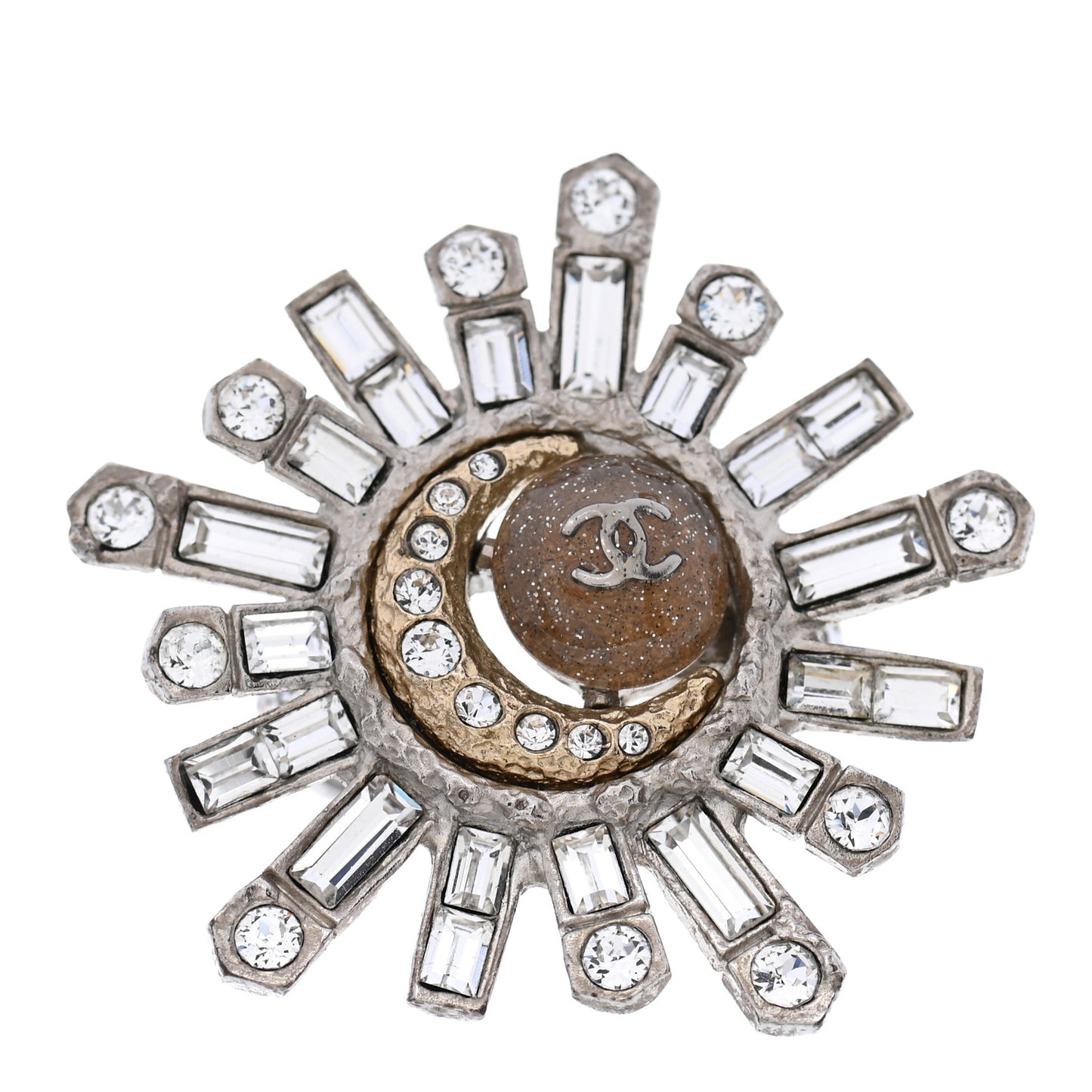 Baguette Crystal Moon CC Ring 6 Gold Silver