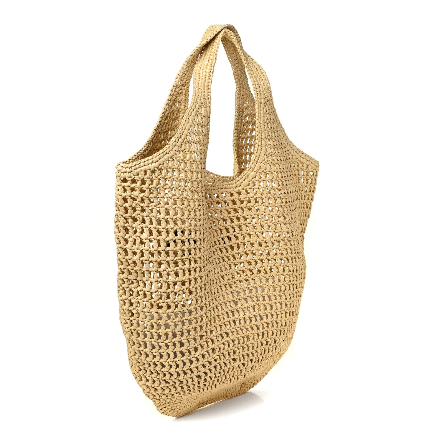 Prada Yarn Raffia Effect Crochet Logo Embroidered Shopping Tote Bag Naturale 3 of 9