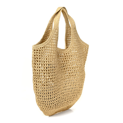 Prada Yarn Raffia Effect Crochet Logo Embroidered Shopping Tote Bag Naturale 3 of 9