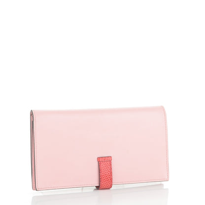 Hermes Tadelakt Lizard Bearn Gusset Wallet Rose Sakura Bougainvillea 3 of 7
