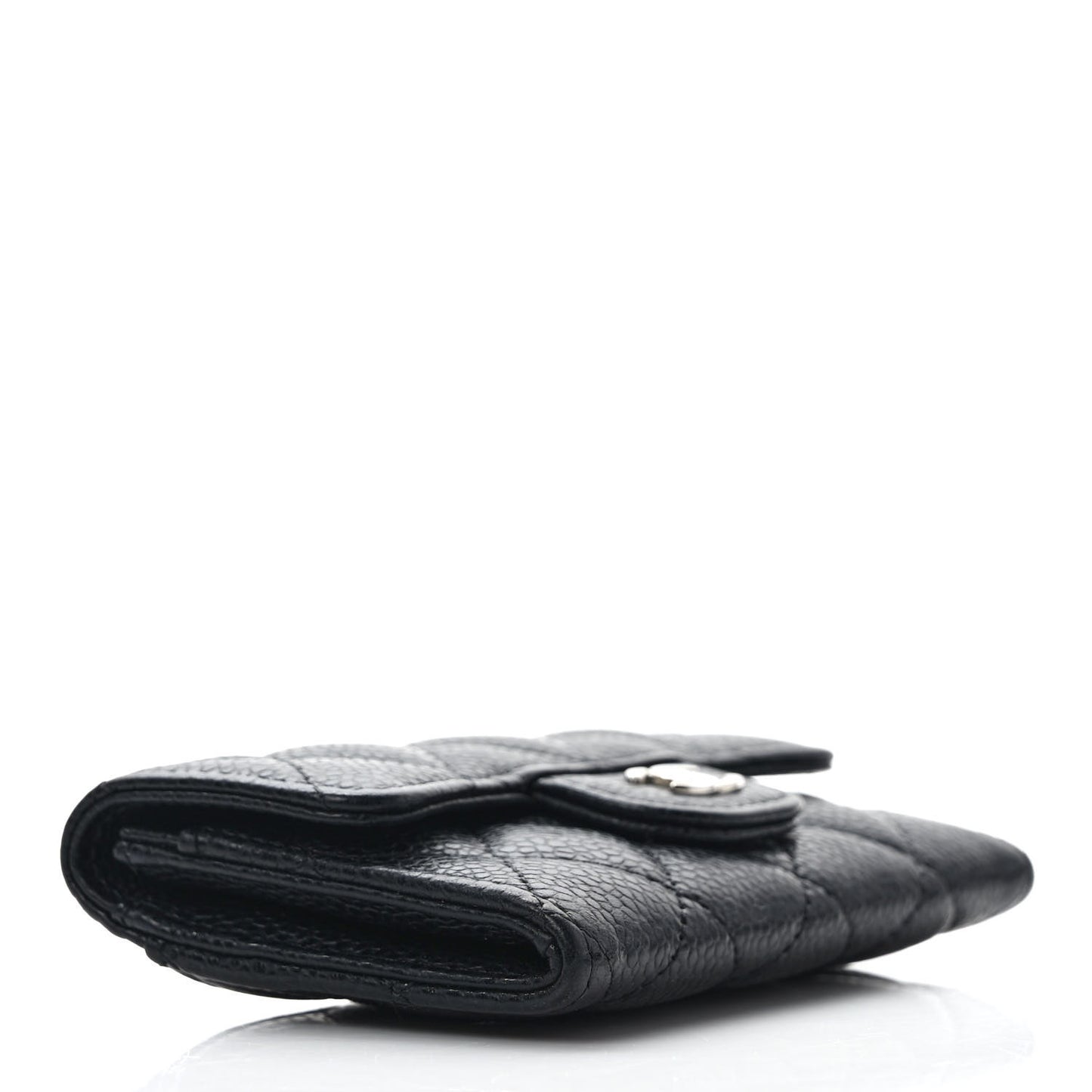 Caviar Quilted Flap Card Holder Wallet Black