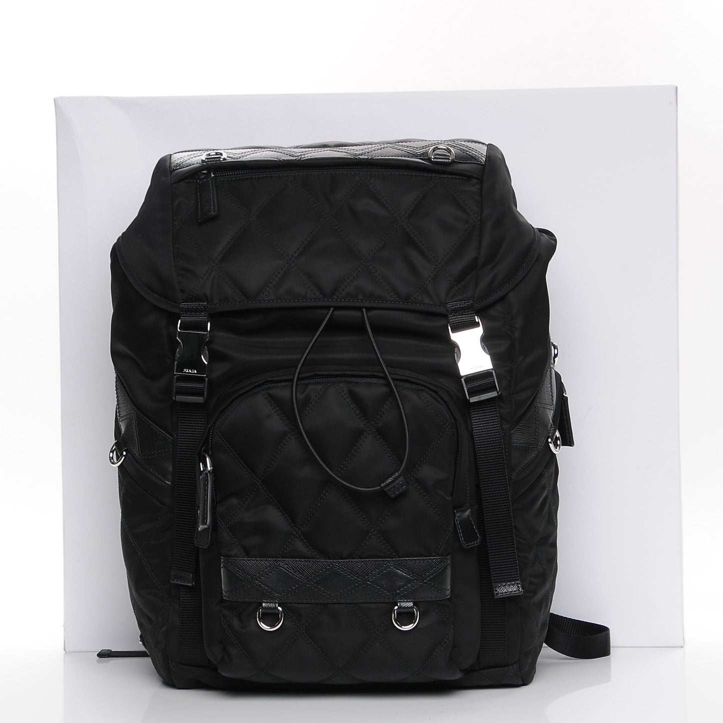 Nylon Impunturato Double Buckle Backpack Black