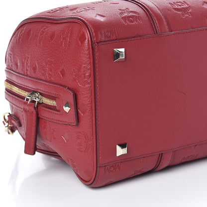 MCM Calfskin Ottomar Monogram Boston Bag Red 10 of 12