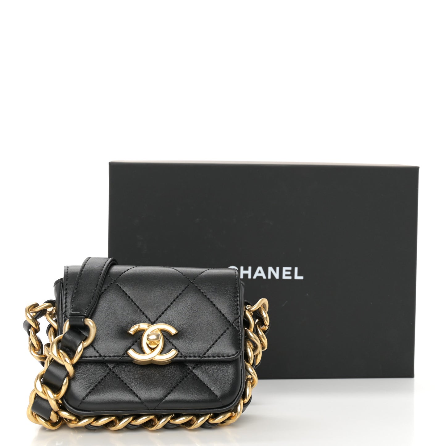 Calfskin Quilted Mini Framing Chain Bag Black