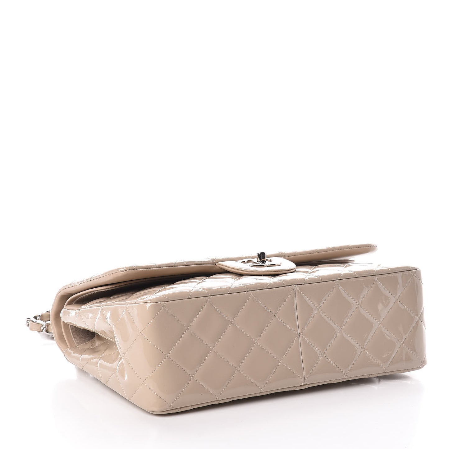 Patent Quilted Jumbo Double Flap Light Beige