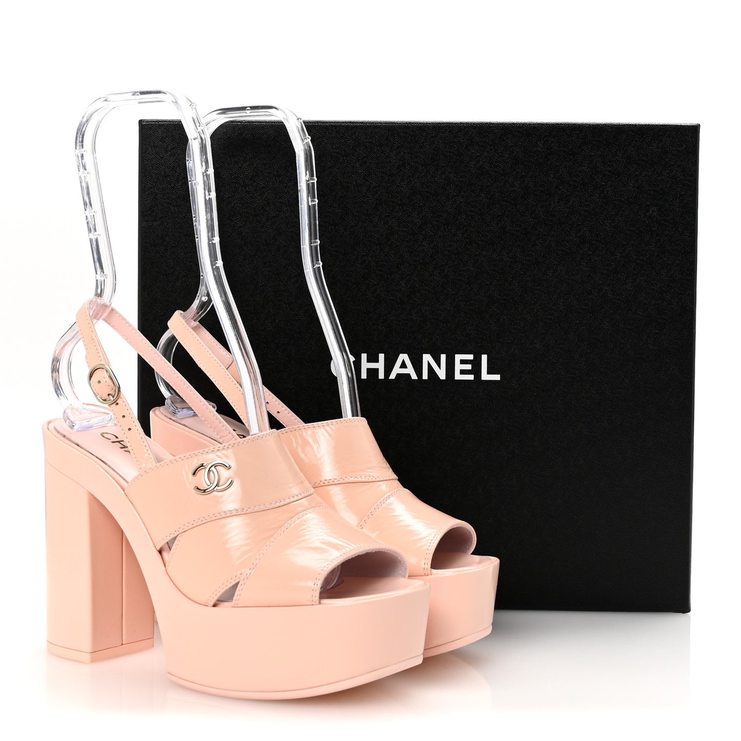 Crumpled Patent Lambskin Platform Sandals 36.5 Light Pink