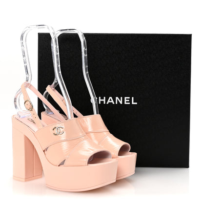 Chanel Crumpled Patent Lambskin Platform Sandals 36.5 Light Pink 10 of 10