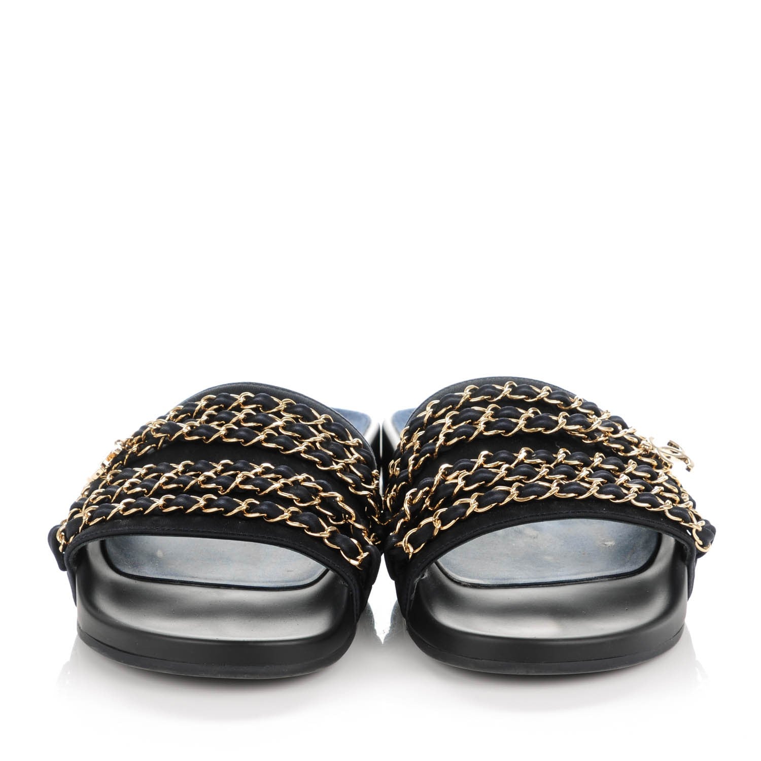 Chanel Lambskin Canvas Chain Flat Sandals 40 Navy 2 of 8