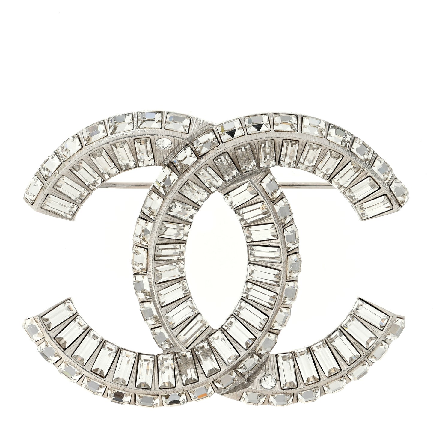 Baguette Crystal CC Brooch Silver