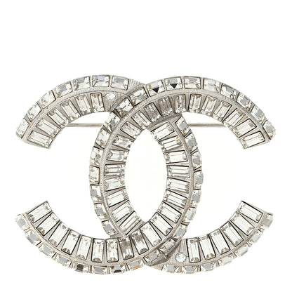 Chanel Baguette Crystal CC Brooch Silver 1 of 3