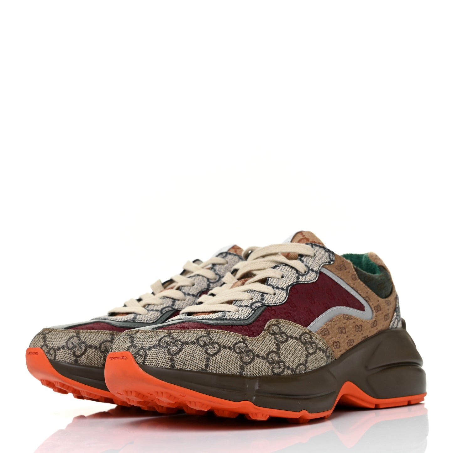 GG Supreme Monogram Mix Monogram Womens Rhyton Sneakers 37.5 Bordeaux Beige Ebony