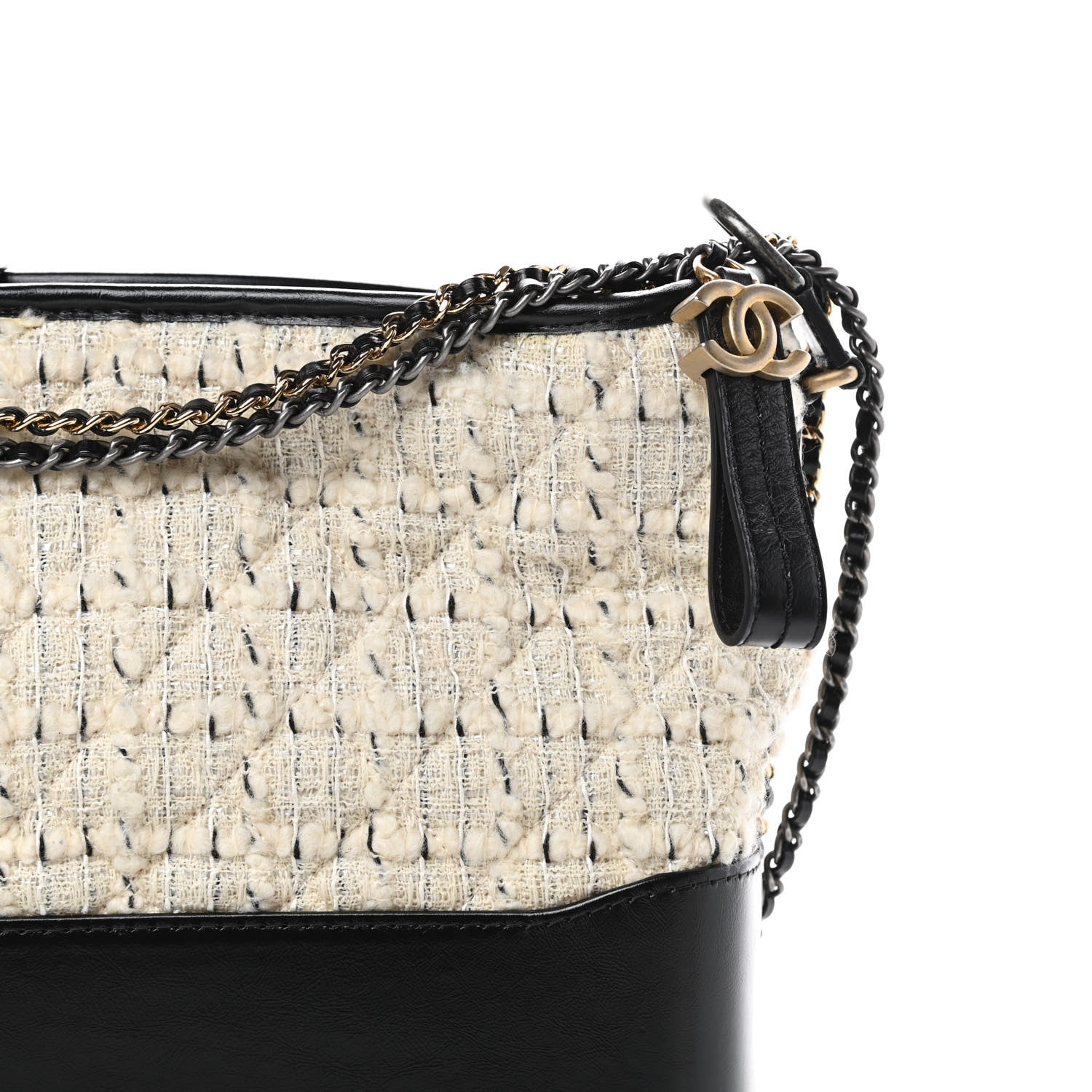 Chanel Tweed Calfskin Quilted Medium Gabrielle Hobo Ivory Black 8 of 13