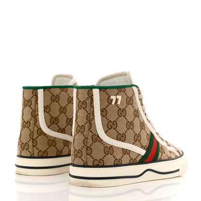 Gucci GG Monogram Web Womens 1977 Tennis High Top Sneakers 37.5 Beige Ebony Mystic White 4 of 11