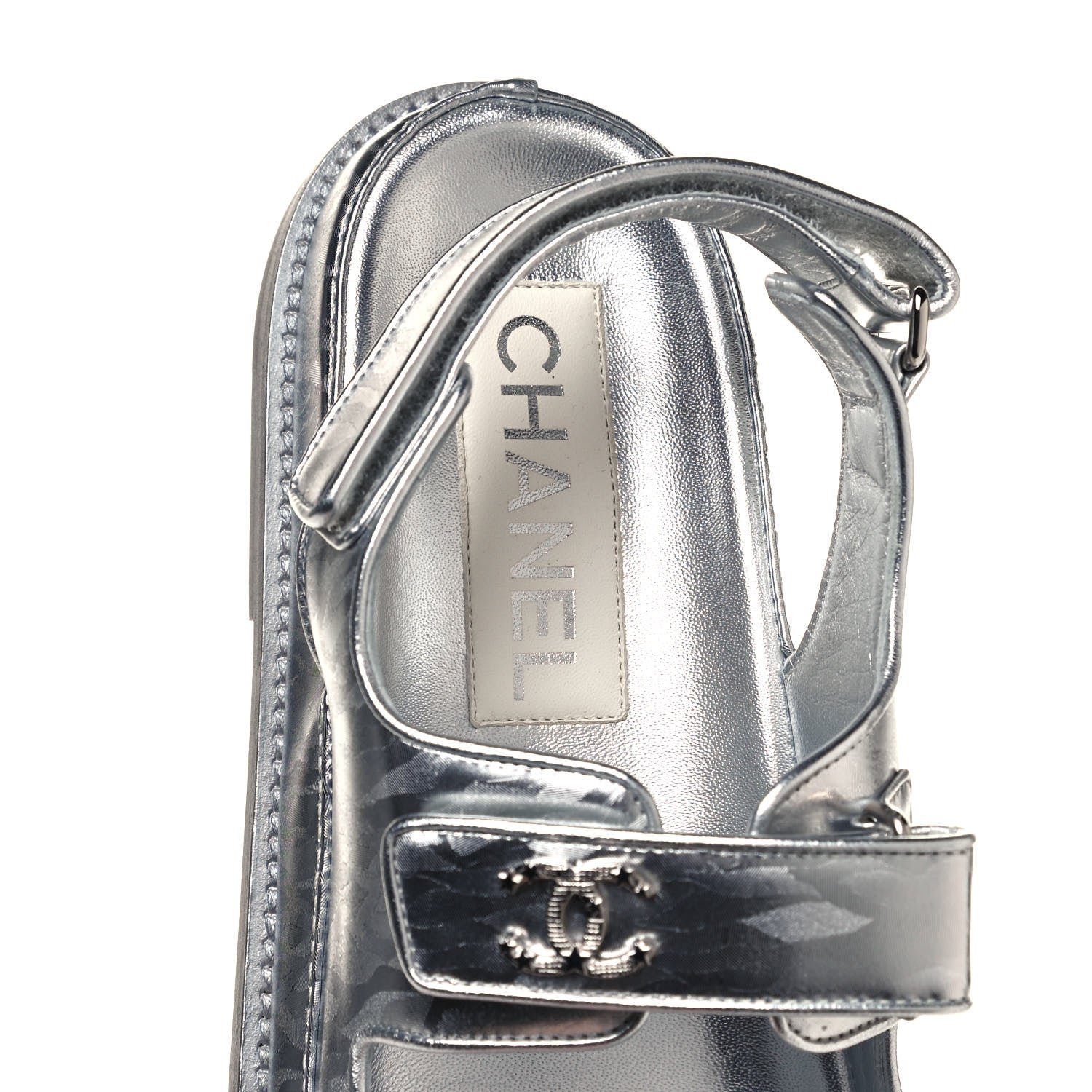 Chanel Laminated Calfskin Velcro Dad Sandals 39 Silver 7 of 8
