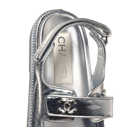 Chanel Laminated Calfskin Velcro Dad Sandals 39 Silver 7 of 8