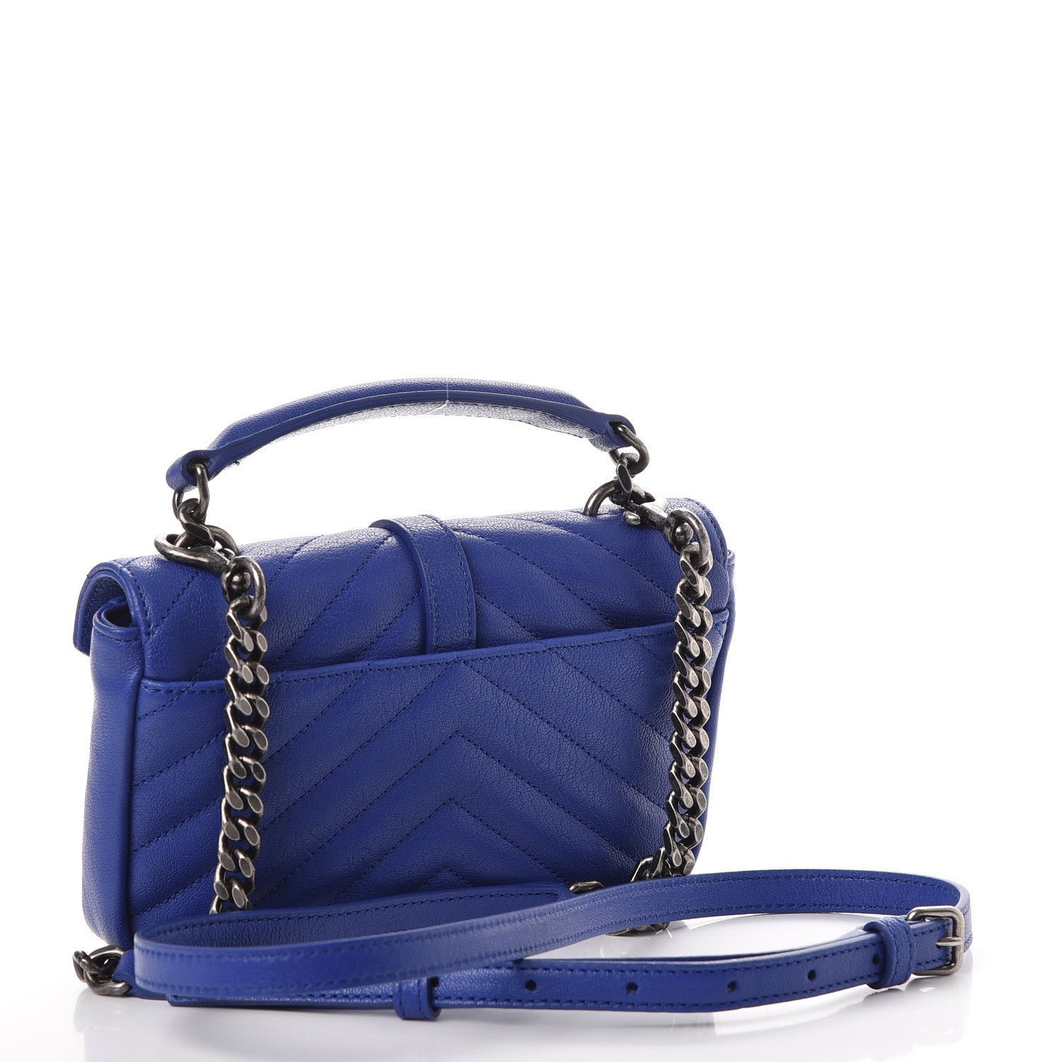 Saint Laurent Sheepskin Matelasse Chevron Monogram College Chain Wallet Royal Blue 3 of 8