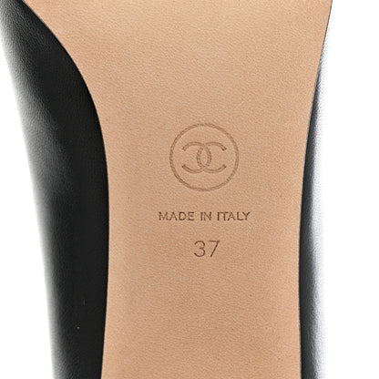 Chanel Lambskin Grosgrain Pearl Cap Toe CC Pumps 37 Black 6 of 9