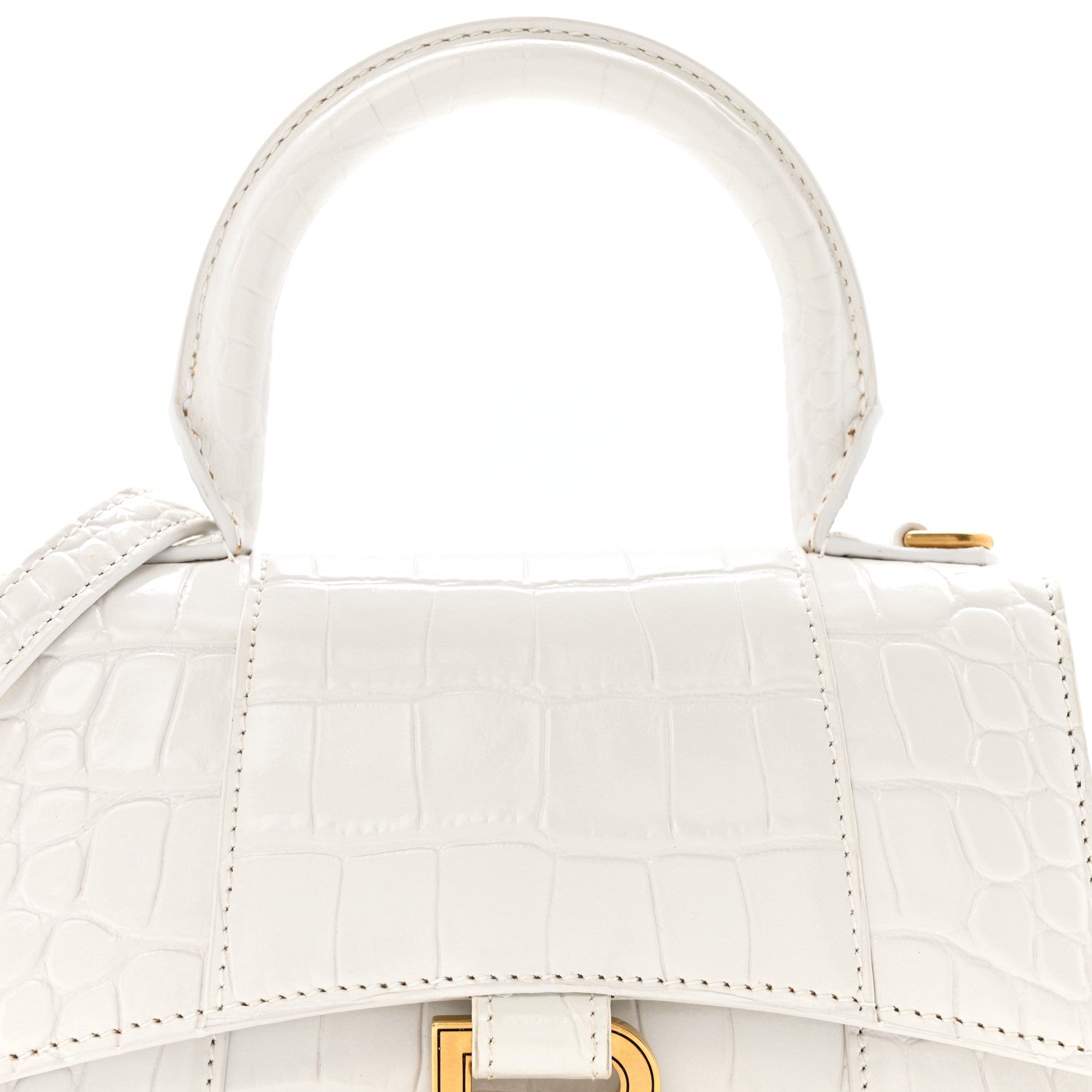 Balenciaga Shiny Calfskin Crocodile Embossed Hourglass Top Handle Bag XS White 8 of 12