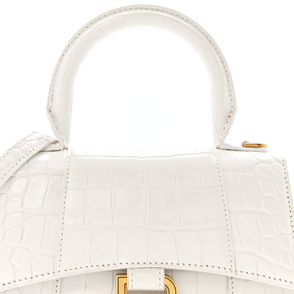 Balenciaga Shiny Calfskin Crocodile Embossed Hourglass Top Handle Bag XS White 8 of 12