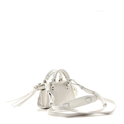 Balenciaga Extra Supple Calfskin Crocodile Embossed Neo Classic Silver Hardware Super Nano City Crossbody  White 3 of 10
