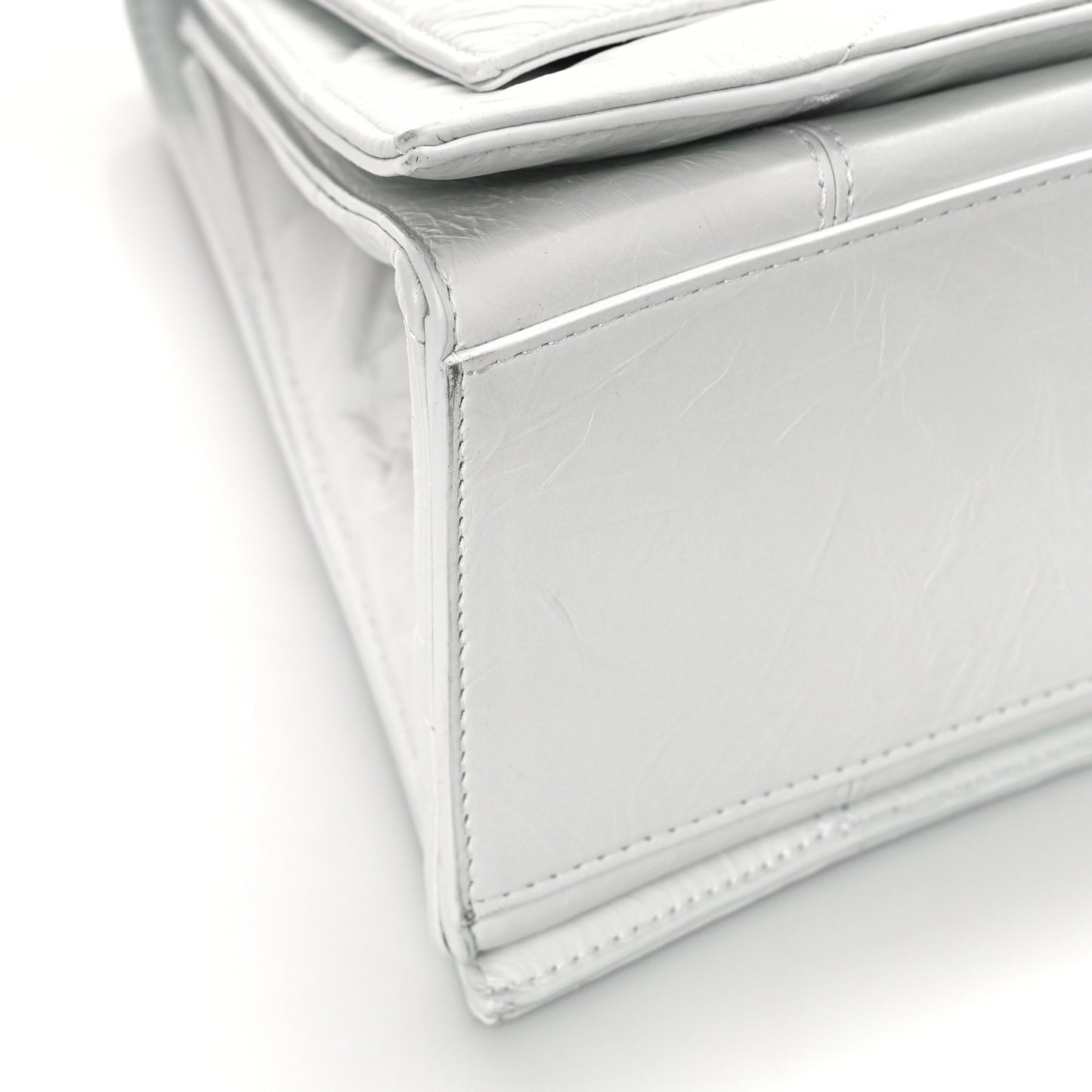 Crushed Calfskin Quilted Medium Crush Chain Bag Optic White