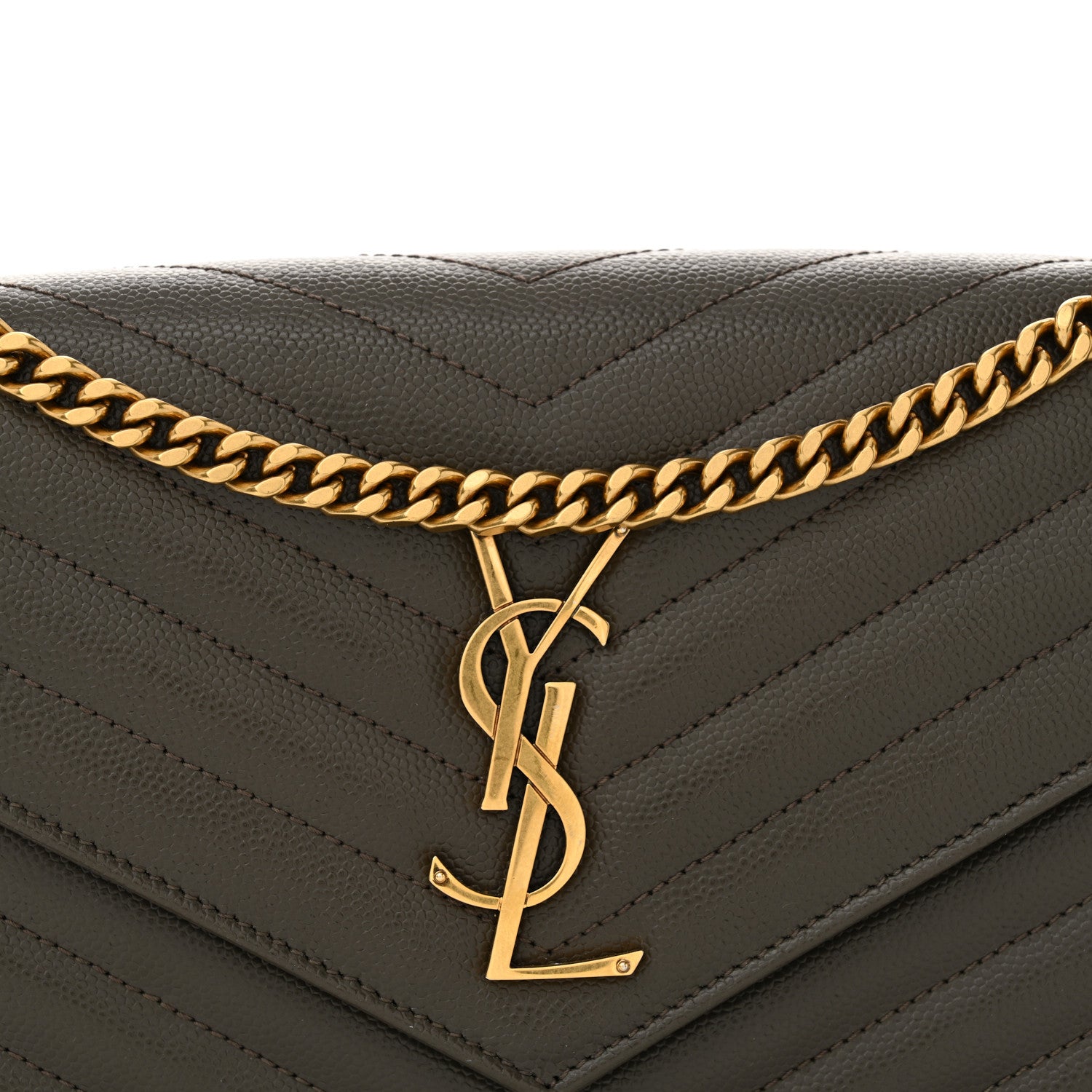 Saint Laurent Grain De Poudre Matelasse Chevron Monogram Chain Wallet Pebble 8 of 11