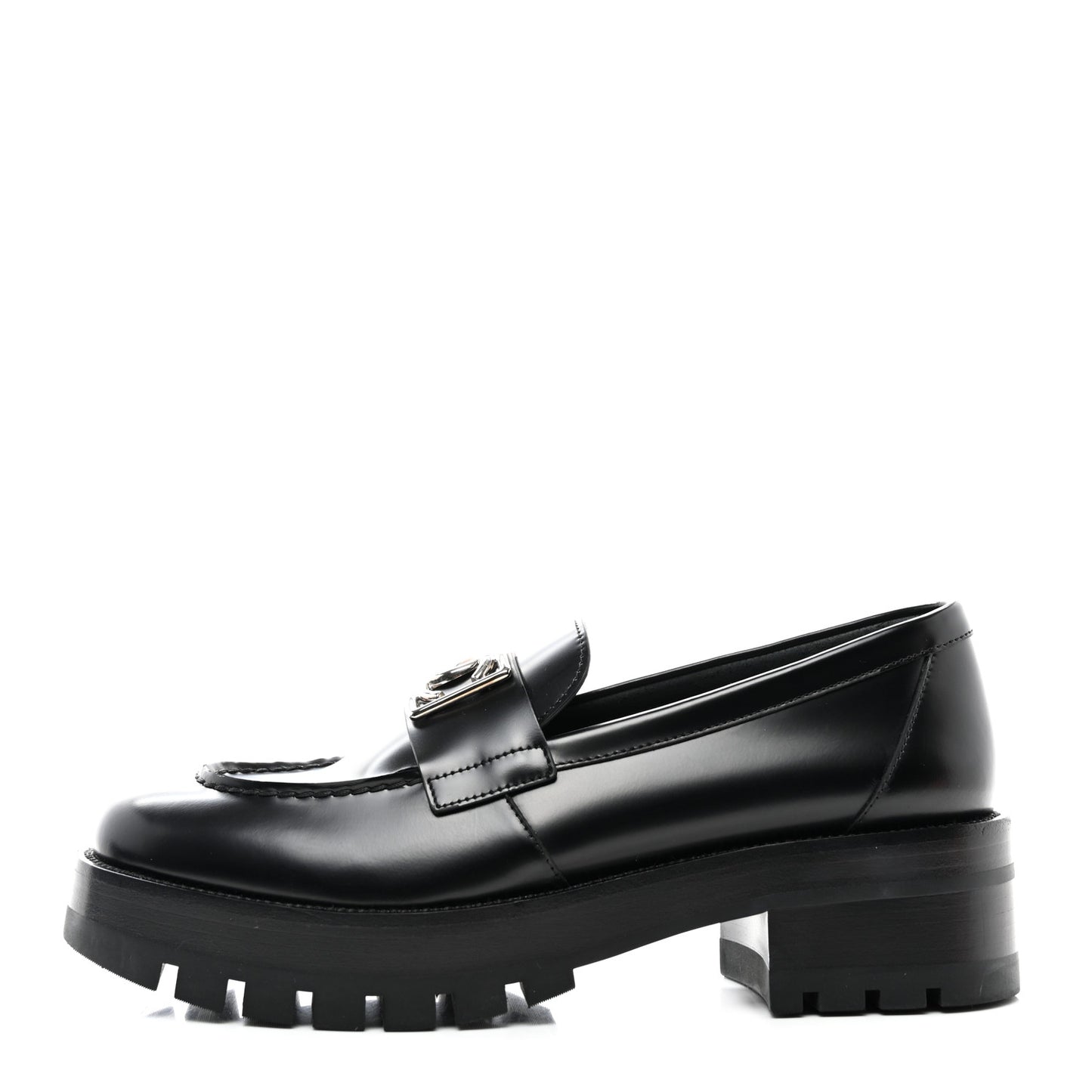 Calfskin Metal CC Loafers 40 Black