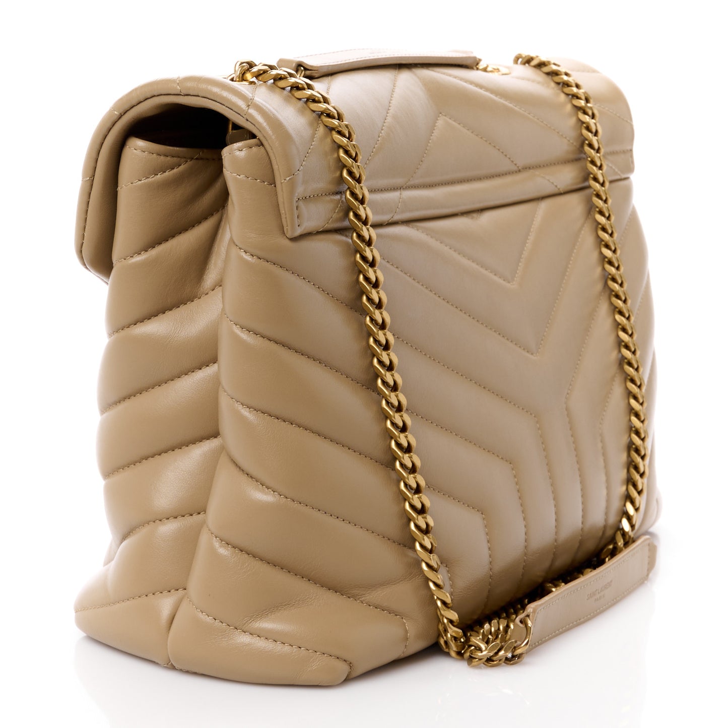 Calfskin Y Quilted Monogram Medium Loulou Chain Satchel Dark Beige