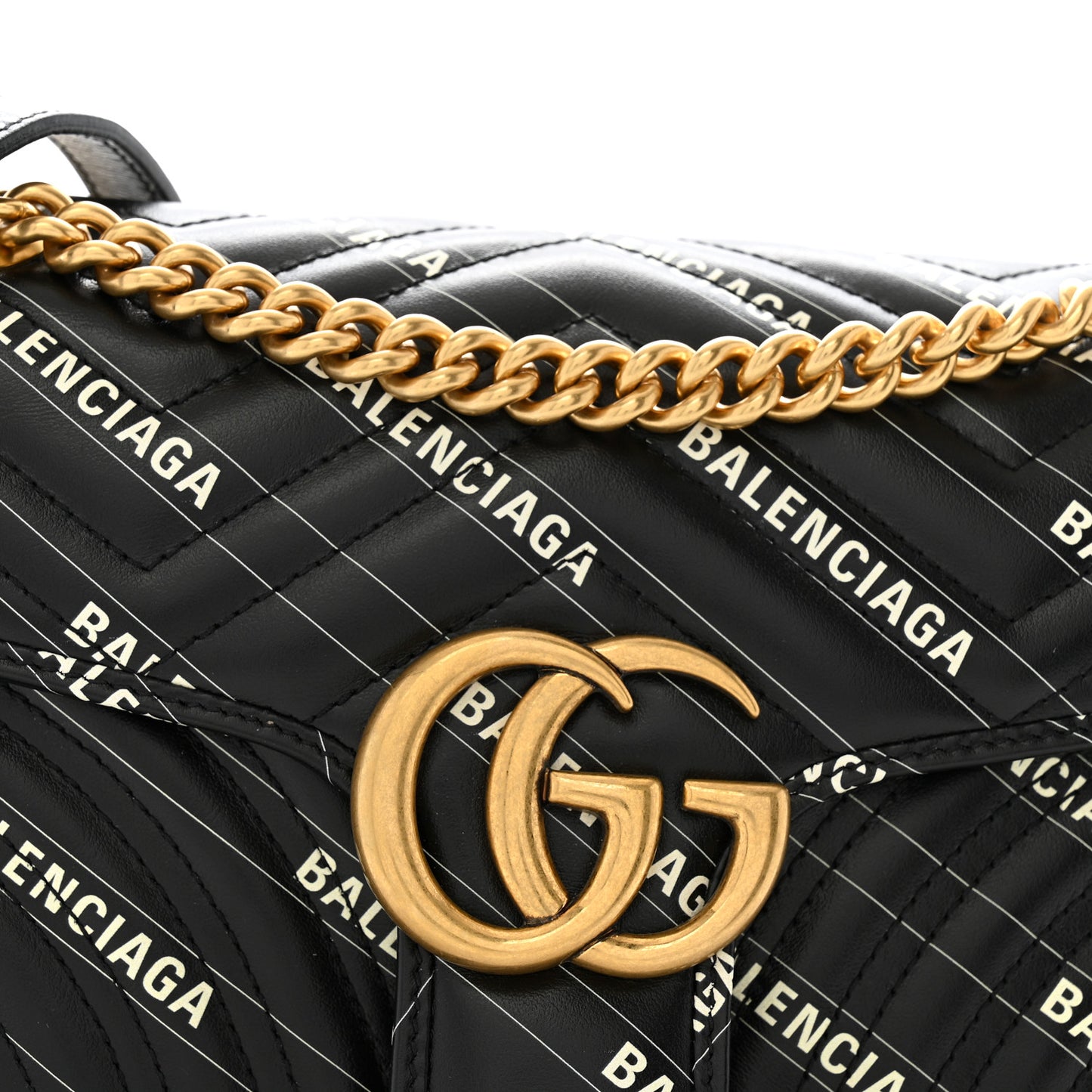 X BALENCIAGA Calfskin Matelasse Logo Print Small GG Marmont Shoulder Bag Black