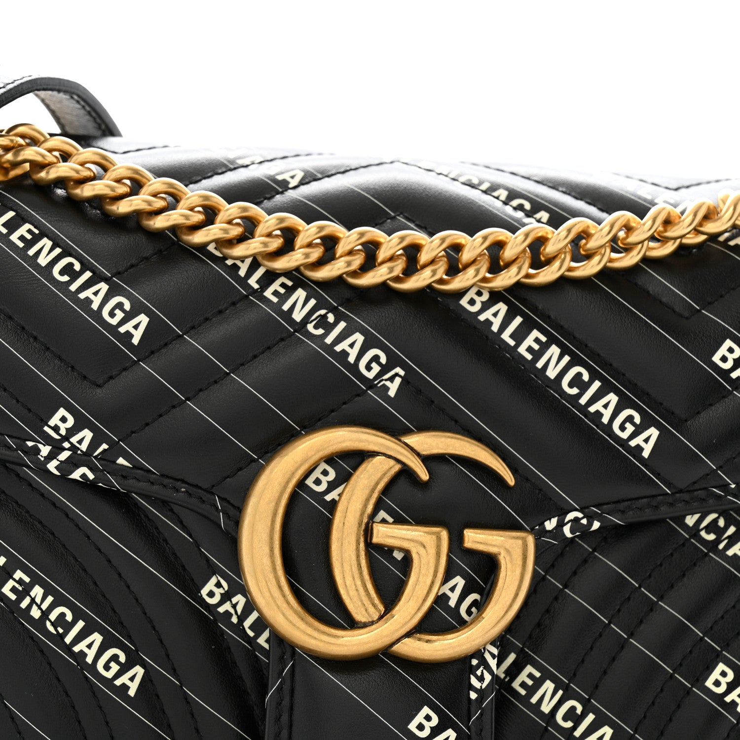 Gucci X BALENCIAGA Calfskin Matelasse Logo Print Small GG Marmont Shoulder Bag Black 8 of 10