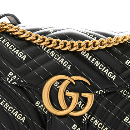 Gucci X BALENCIAGA Calfskin Matelasse Logo Print Small GG Marmont Shoulder Bag Black 8 of 10