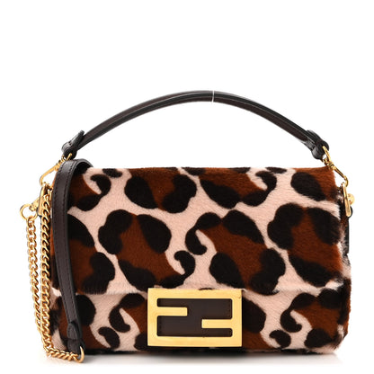 Fendi Calf Hair Leopard Print Mini Baguette Pink Brown 1 of 11