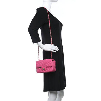 Chanel Lambskin Quilted Mini Rectangular Flap Dark Pink 2 of 9