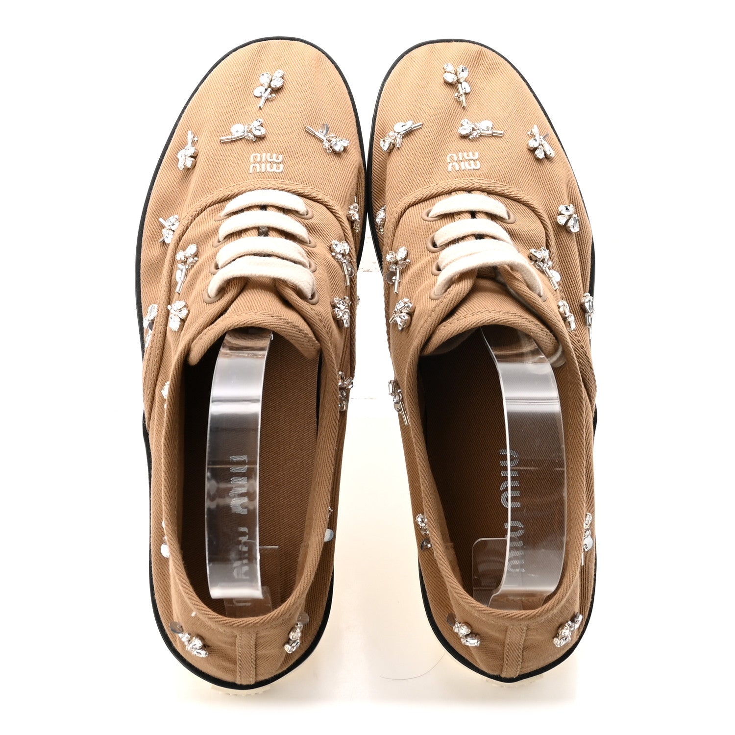 Miu Miu Embroidered Canvas Drill Sneakers 39 Malt Beige 2 of 9