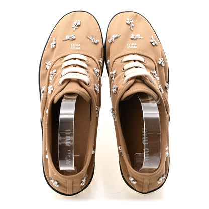 Miu Miu Embroidered Canvas Drill Sneakers 39 Malt Beige 2 of 9