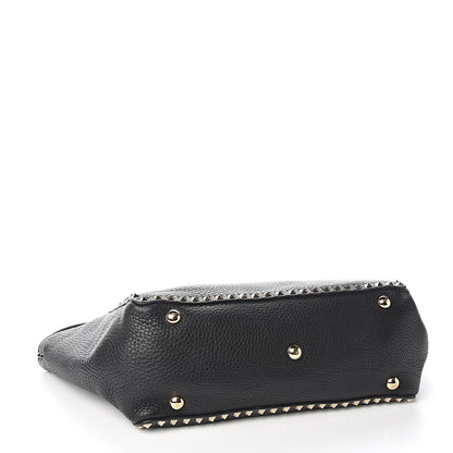 Valentino Garavani Alce Printed Calfskin Medium Rockstud Tote Black 3 of 8