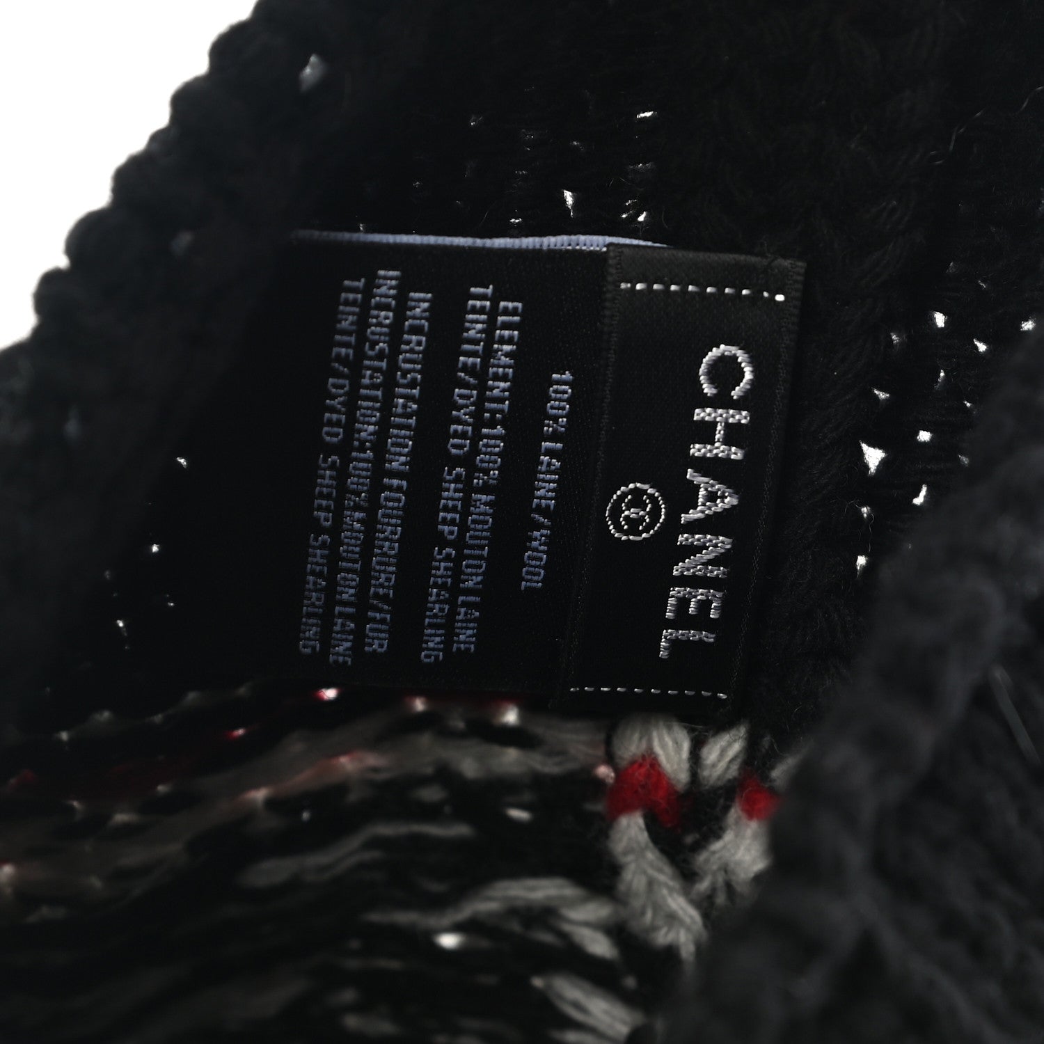 Chanel Wool Shearling CC Beanie Hat Black Multicolor 5 of 5