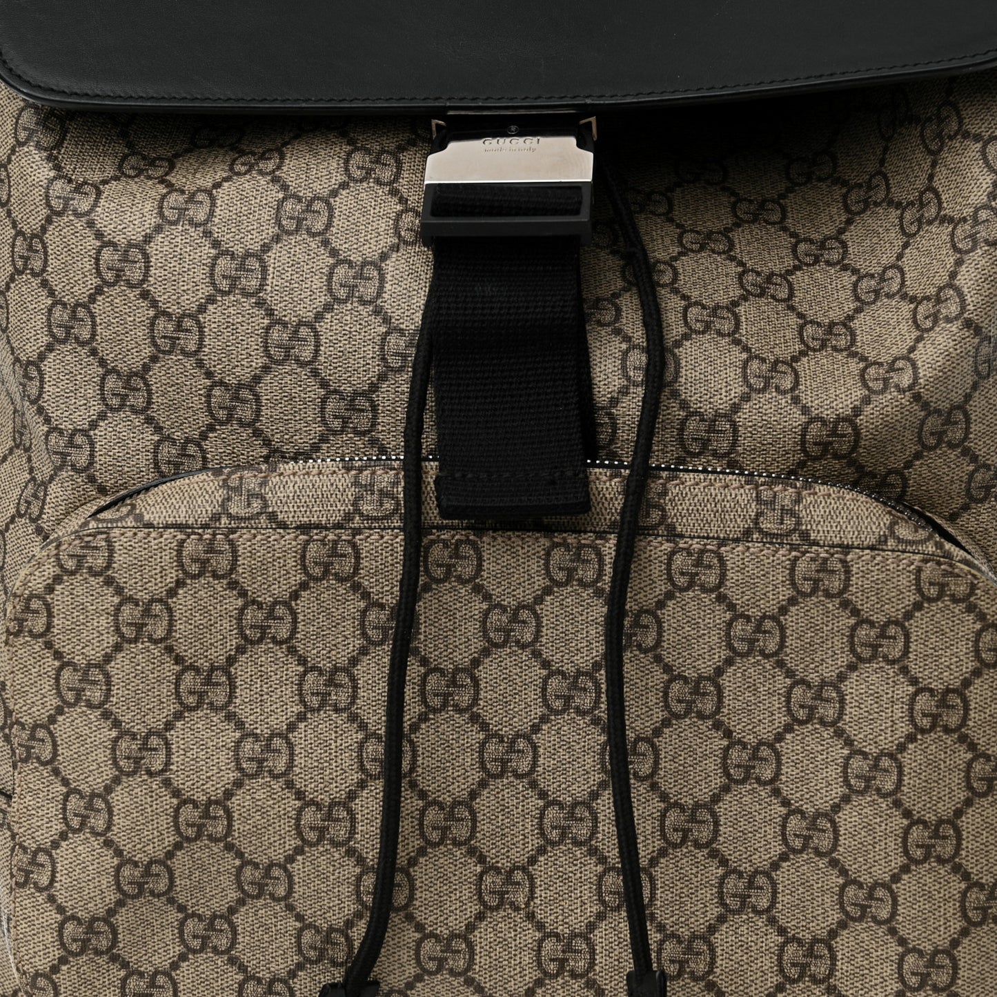 GG Supreme Monogram Single Buckle Backpack Beige Black