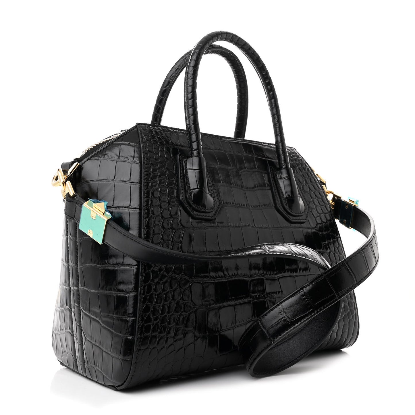 Calfskin Crocodile Embossed Small Antigona Black