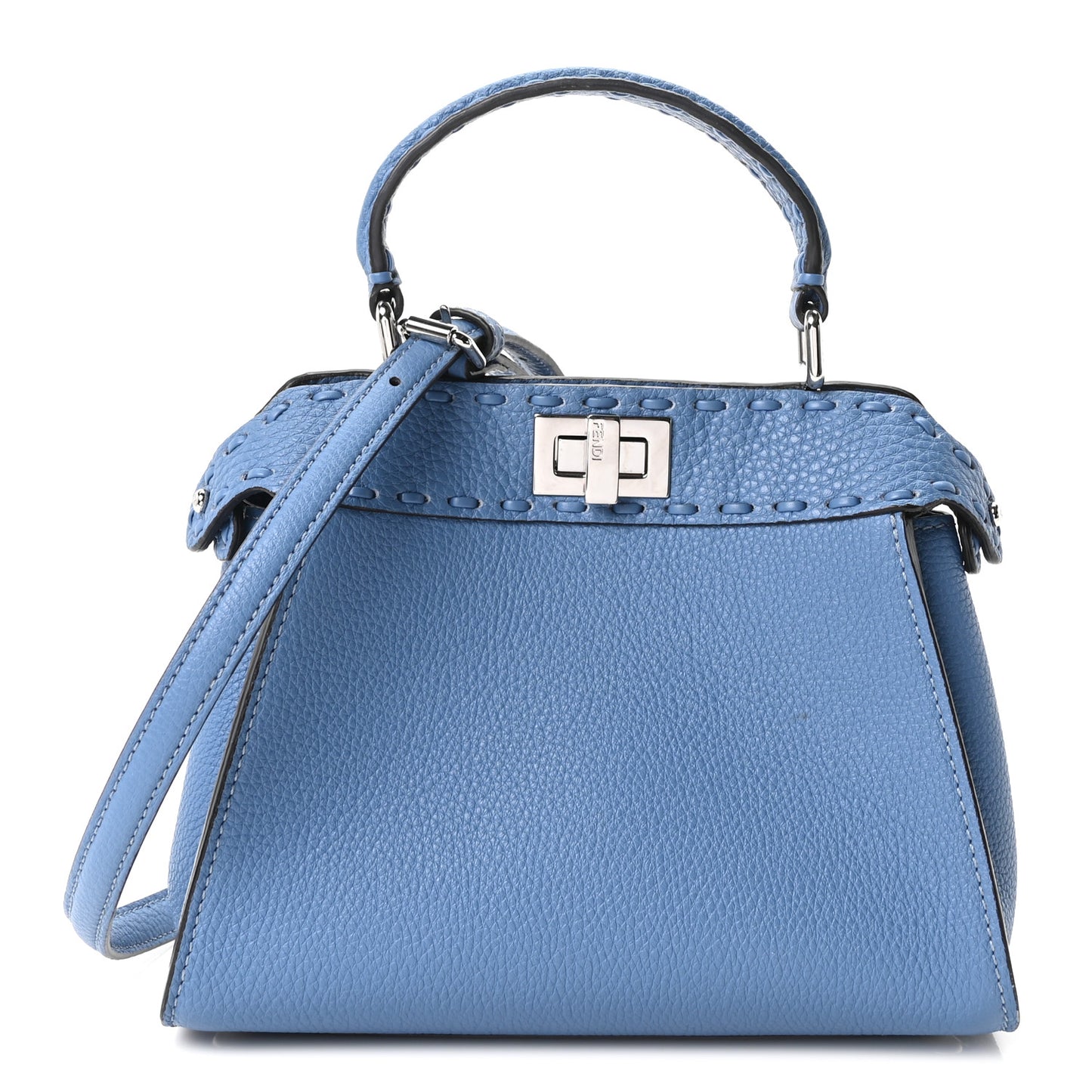 Cuoio Romano Selleria Macro Stitchings Mini Peekaboo Iconic Satchel Argento Blue