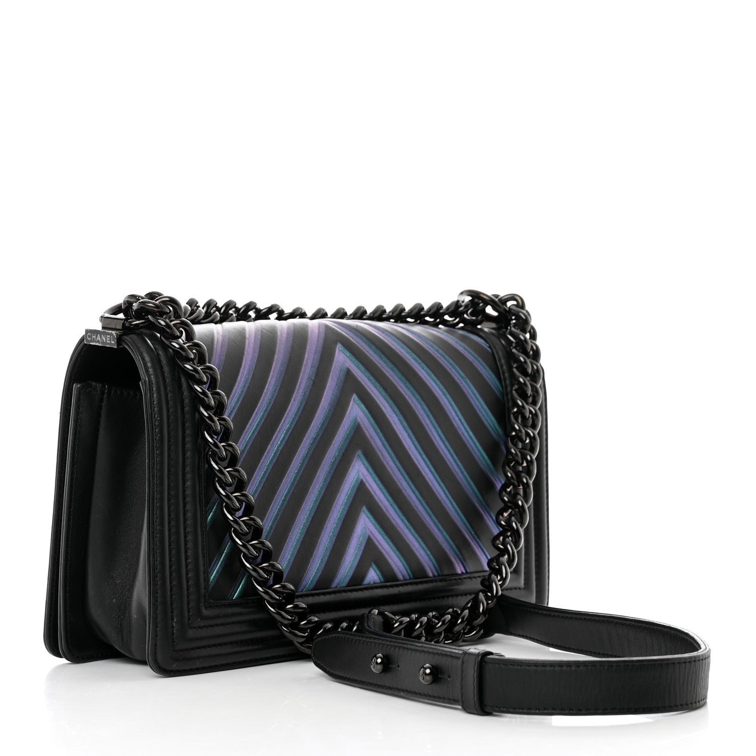 Chanel Calfskin Painted Chevron Embossed Medium Boy Flap Black 3 of 10