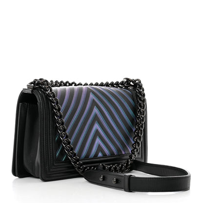 Chanel Calfskin Painted Chevron Embossed Medium Boy Flap Black 3 of 10