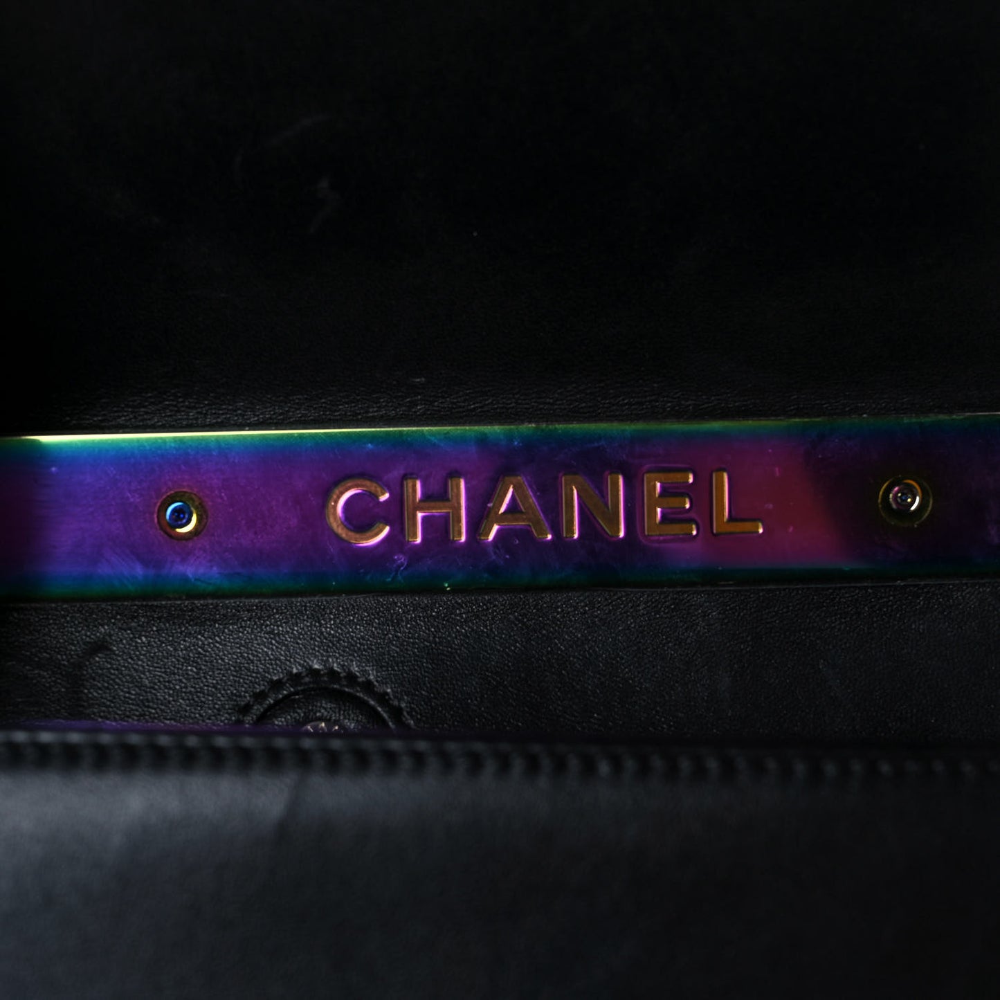 Lambskin LED Iridescent Metal Small Boy Flap Black Multicolor
