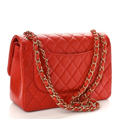 Chanel Pearly Caviar Quilted Jumbo Double Flap Orange 3 of 9