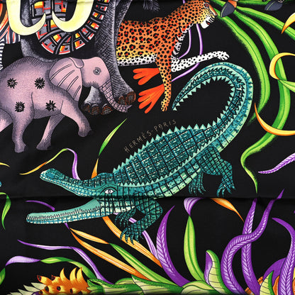 Hermes Silk La Marche Du Zambeze Scarf 90 Black Corail Vert 2 of 4