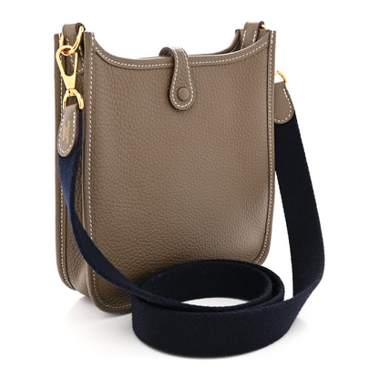 Hermes Taurillon Clemence Amazone Evelyne TPM Etoupe Bleu Indigo 3 of 11