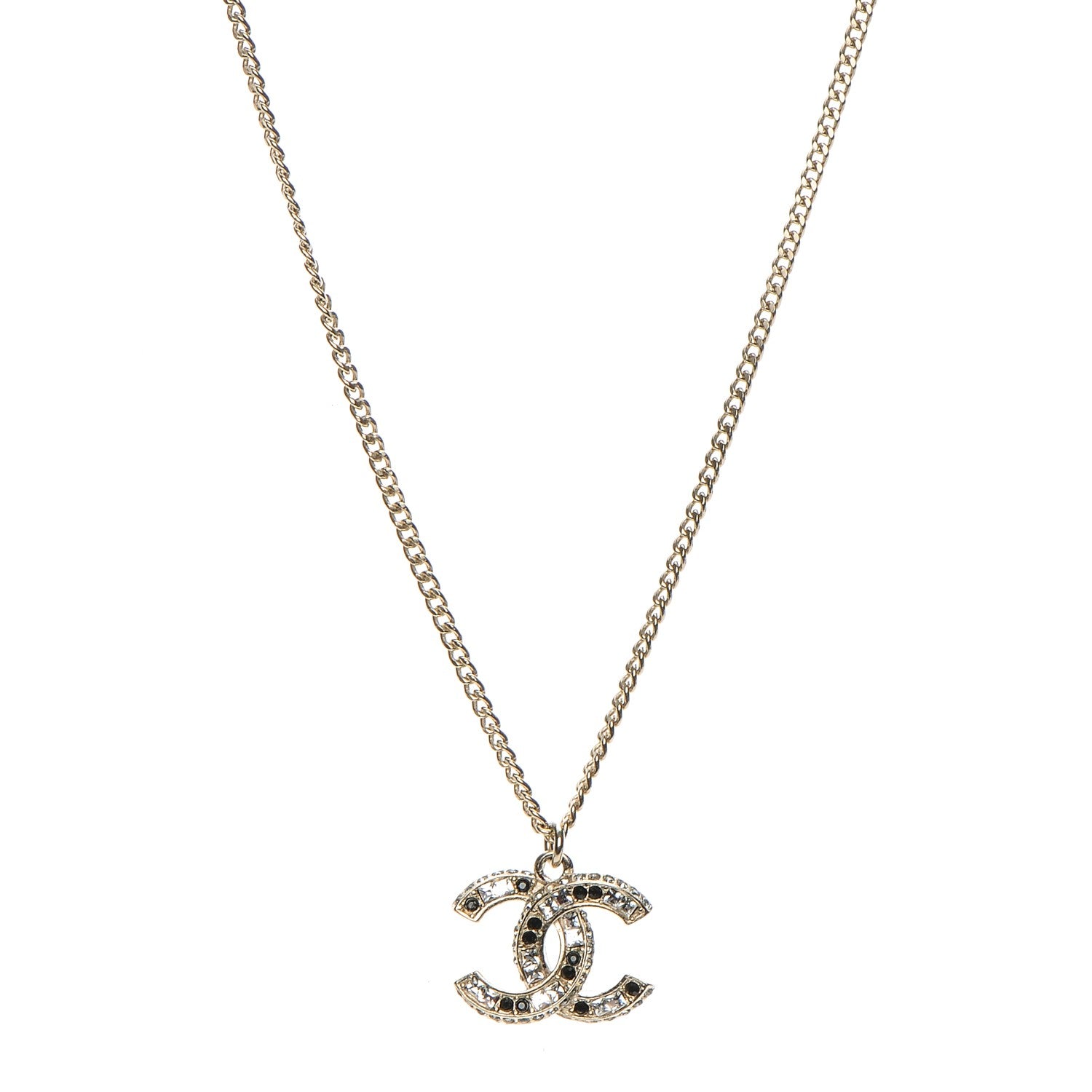 Chanel Baguette Crystal CC Necklace Light Gold Black 1 of 6