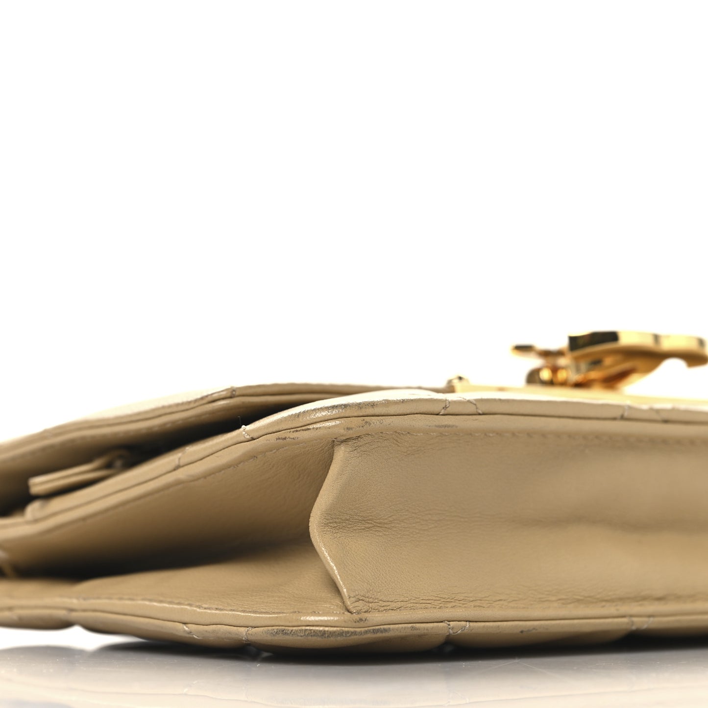 Lambskin Quilted Golden Class Wallet on Chain WOC Beige